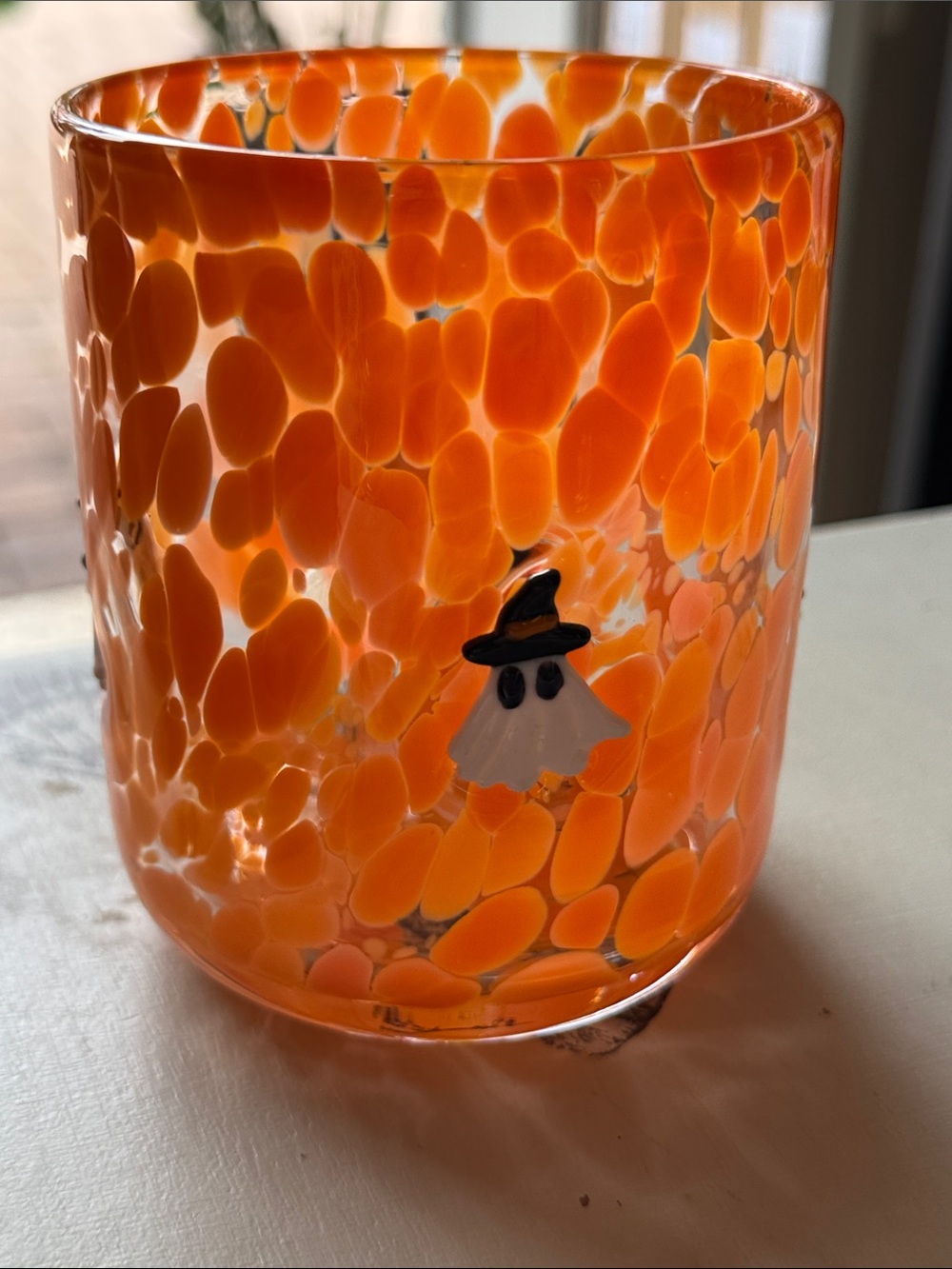 Anthropologie Icon Glass Tumbler with Witch Hat Ghost Accent
